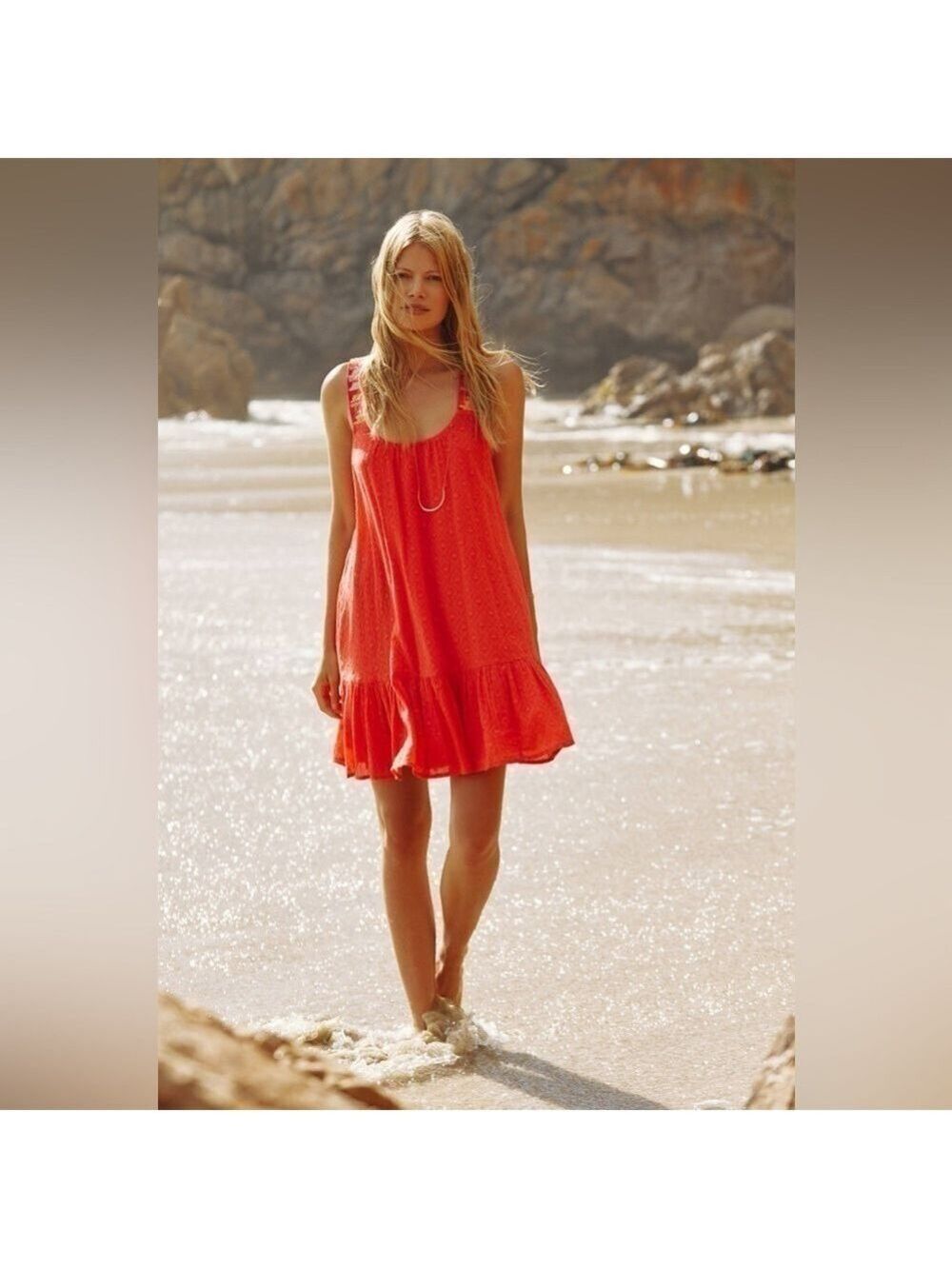 ANTHROPOLOGIE Coral Embroidered Tunic Dress. Size XS